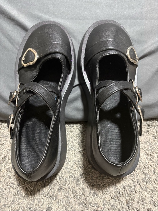 Mary Jane Shoes - 🖤Mary Jane Black Platform Shoes with Heart Buckles🖤